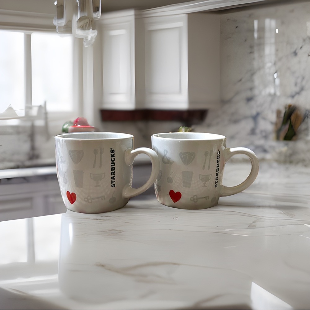 Two Starbucks Red Heart 7.8-oz Mugs